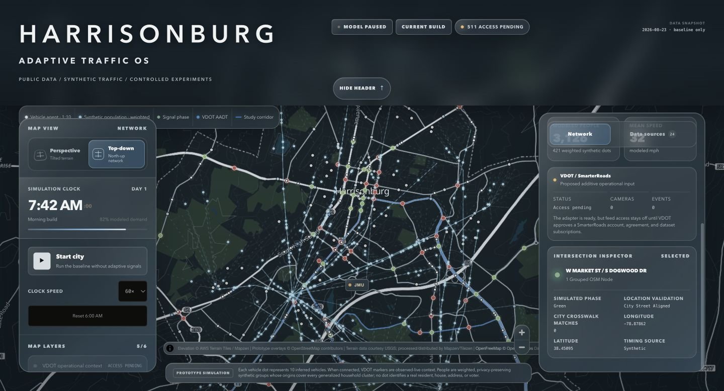 Harrisonburg’s top-down map with the West Market Street and South Dogwood Drive intersection inspector open.